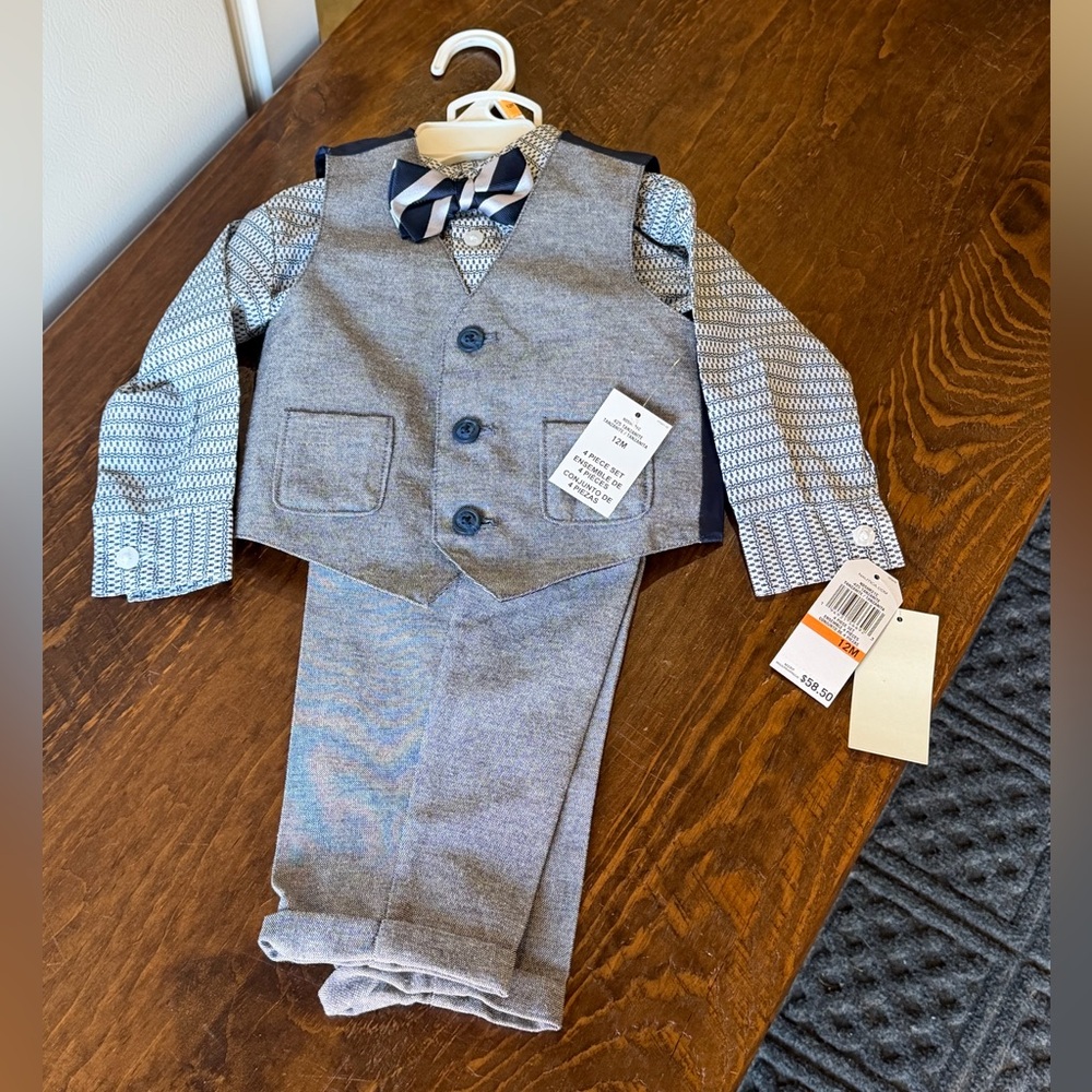 NWT Nautica 4 Piece Suit Set Baby Boys 12 months Easter, Wedding, Ring Bear